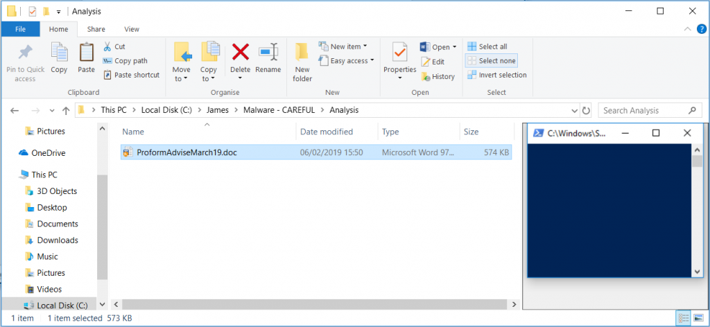 PowerShell is executing inside the Explorer Preview pane
