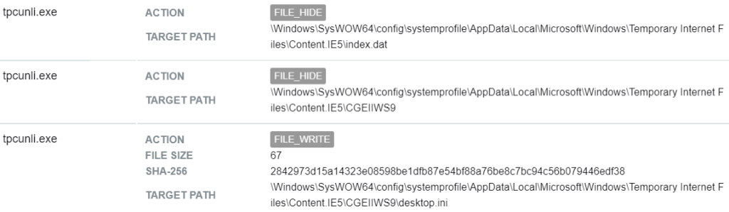 Figure 15 – “tpcunli.exe” hides internet history