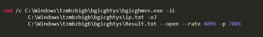 Figure 22- Masscan tool scans range of hardcoded IPs for port 7001