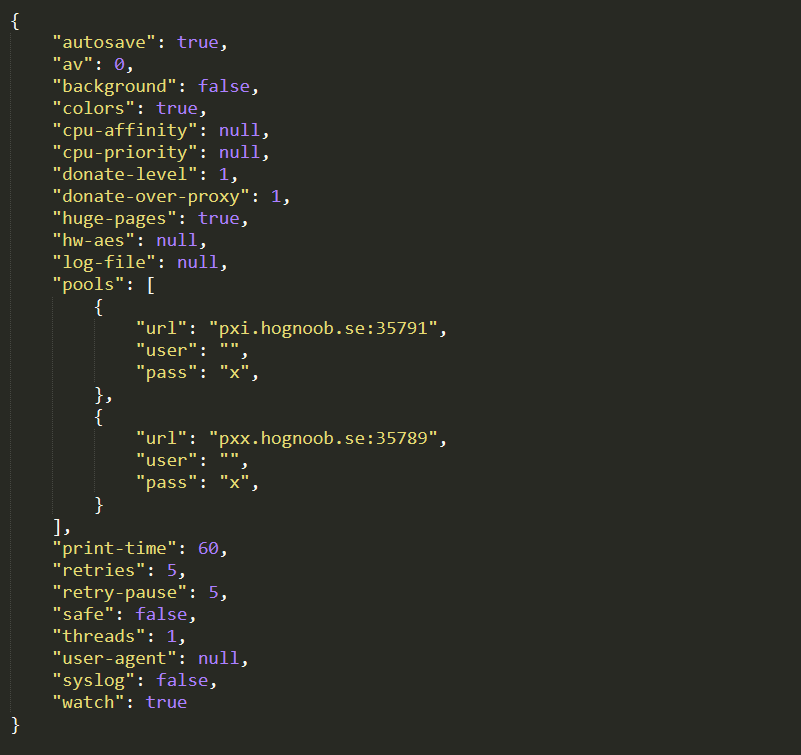 Figure 25 – Configuration file of emakii.exe (Monero coin-miner)