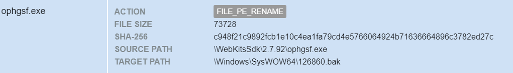 Figure 7 – ophgsf.exe deletes its binary and creates a backup file